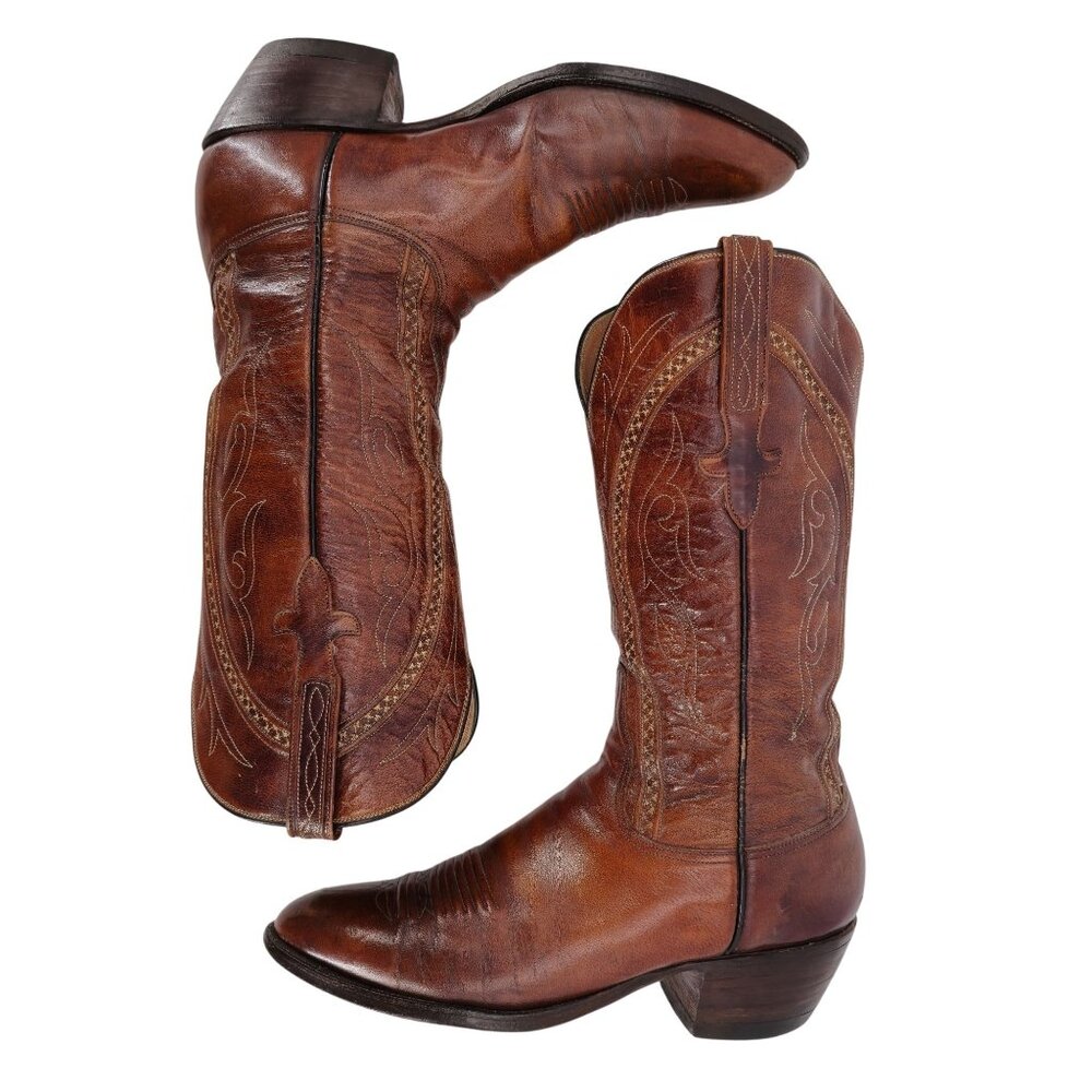 Vintage Lucchese San Antonio Men 8.5D Brown Leather Classic Cowboy Western Boots - Picture 5 of 16